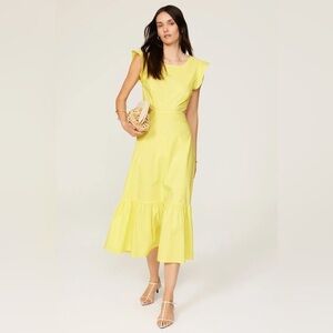 Marissa Webb Collective Yellow Cutout Flutter Sleeve Midi Dress Size 0